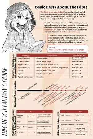 A visual summary of the Bible’s historical development, literary genres, major translations, and global impact—created for the Theology Fantasy Course.